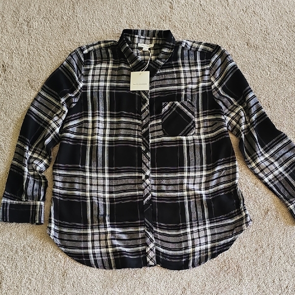 beachlunchlounge Tops - beachlunchlounge Black and White Plaid Button Down Shirt